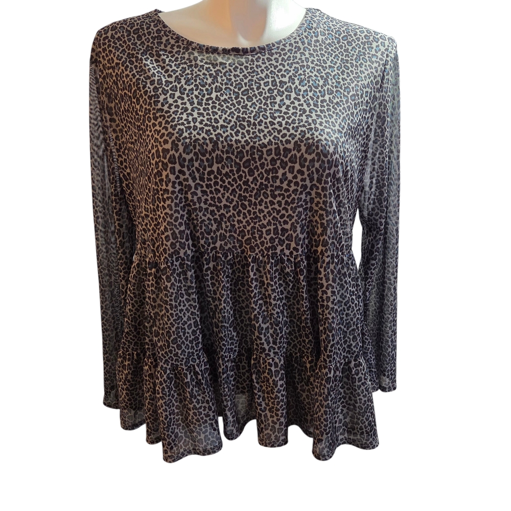 🔥 BUNDLE DEAL: 3 for $25 OR 5/$50 Olive Animal Print Tiered Sheer Blouse 2X